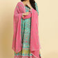 W for Woman Teal Green Anarkali Printed Kurta, Tights And Dupatta Set