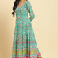 W for Woman Teal Green Anarkali Printed Kurta, Tights And Dupatta Set
