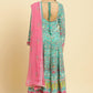 W for Woman Teal Green Anarkali Printed Kurta, Tights And Dupatta Set