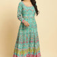 W for Woman Teal Green Anarkali Printed Kurta, Tights And Dupatta Set