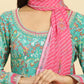 W for Woman Teal Green Anarkali Printed Kurta, Tights And Dupatta Set