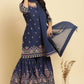 W for Woman Blue Floral Printed Kurta, Sharara And Dupatta Set