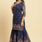 W for Woman Blue Floral Printed Kurta, Sharara And Dupatta Set