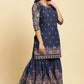W for Woman Blue Floral Printed Kurta, Sharara And Dupatta Set