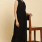 W for Woman Black Cotton Schiffli Top And Pants Co-Ord Set