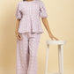 W for Woman Purple And White Stripe Schiffli Peplum Top And Pants Co-ord Set