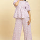 W for Woman Purple And White Stripe Schiffli Peplum Top And Pants Co-ord Set