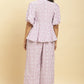 W for Woman Purple And White Stripe Schiffli Peplum Top And Pants Co-ord Set