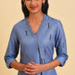 W for Woman Blue Geometric Printed Rayon A-Line Kurta and Slim Pant Set