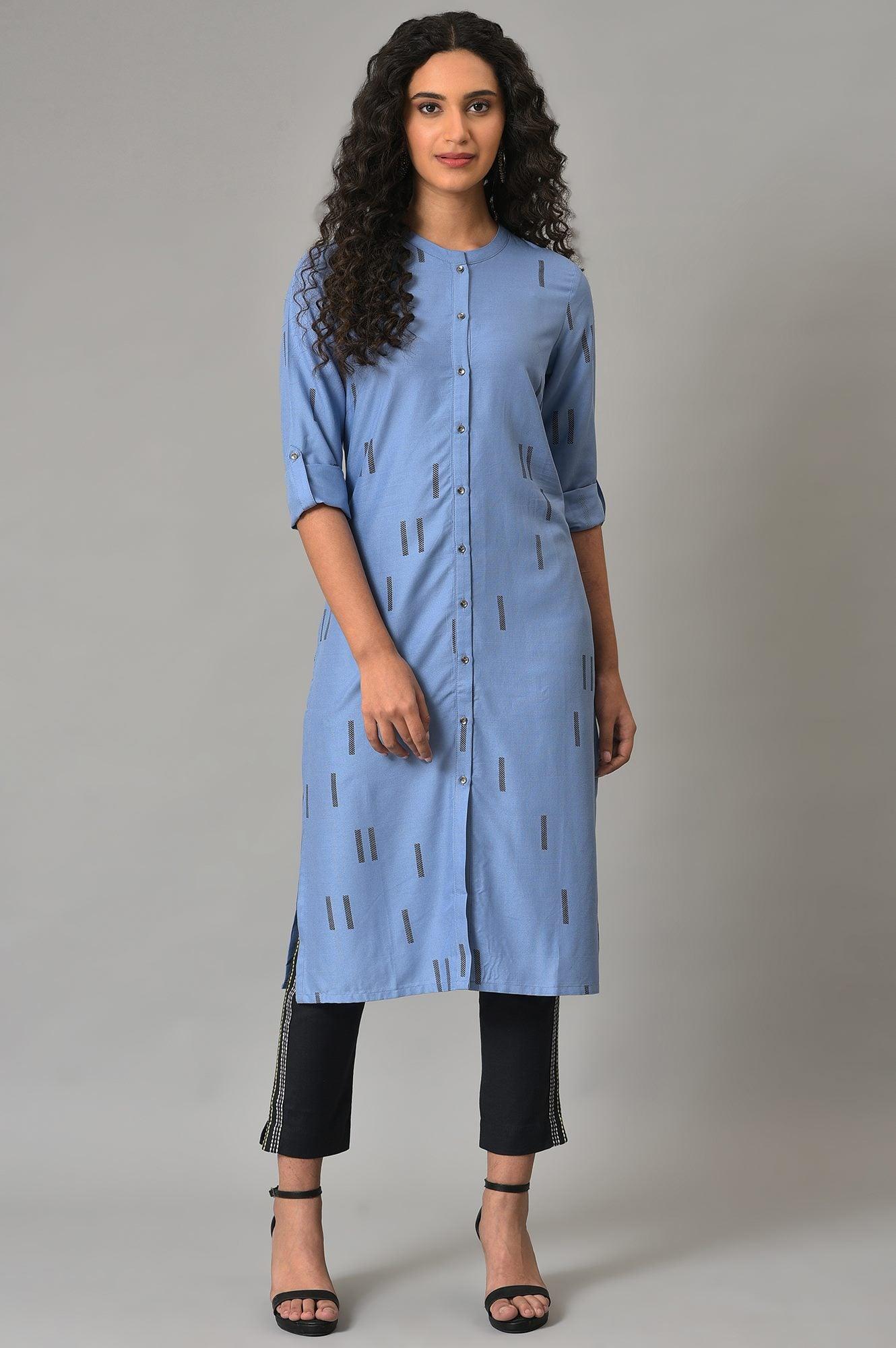 W for Woman Blue Geometric Print Plus Size Shirt kurta