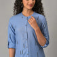 W for Woman Blue Geometric Printed Straight Kurta with Parallel Pant Set