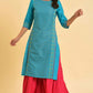 W for Woman Blue Round Neck Dobby Kurta with Sequins