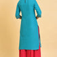W for Woman Blue Round Neck Dobby Kurta with Sequins