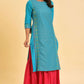W for Woman Blue Round Neck Dobby Kurta with Sequins