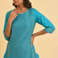 W for Woman Blue Round Neck Dobby Kurta with Sequins
