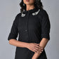 W for Woman Black Cotton Embroidered Shirt Dress