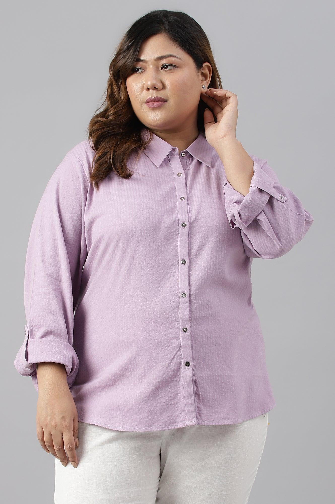 W for Woman Light Purple Shirt Collar Plus Size Top