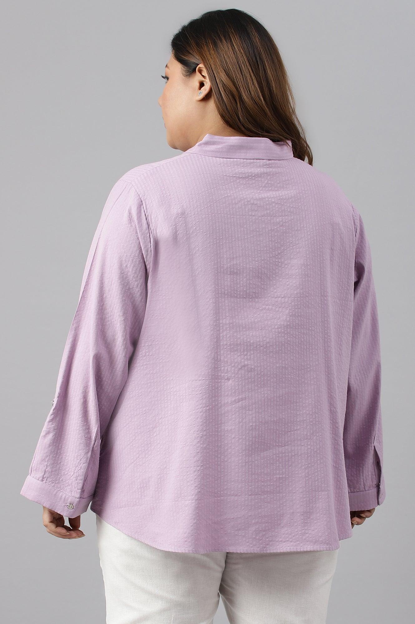 W for Woman Light Purple Shirt Collar Plus Size Top