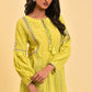 W for Woman Lime Yellow Seer Sucker Printed Top
