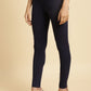 W for Woman Blue Solid Cotton Jersey Lycra Tights
