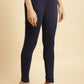 W for Woman Blue Solid Cotton Jersey Lycra Tights