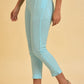 W for Woman Blue Solid Thread Work Rayon Flax Straight Kurta and Slim Pant Set