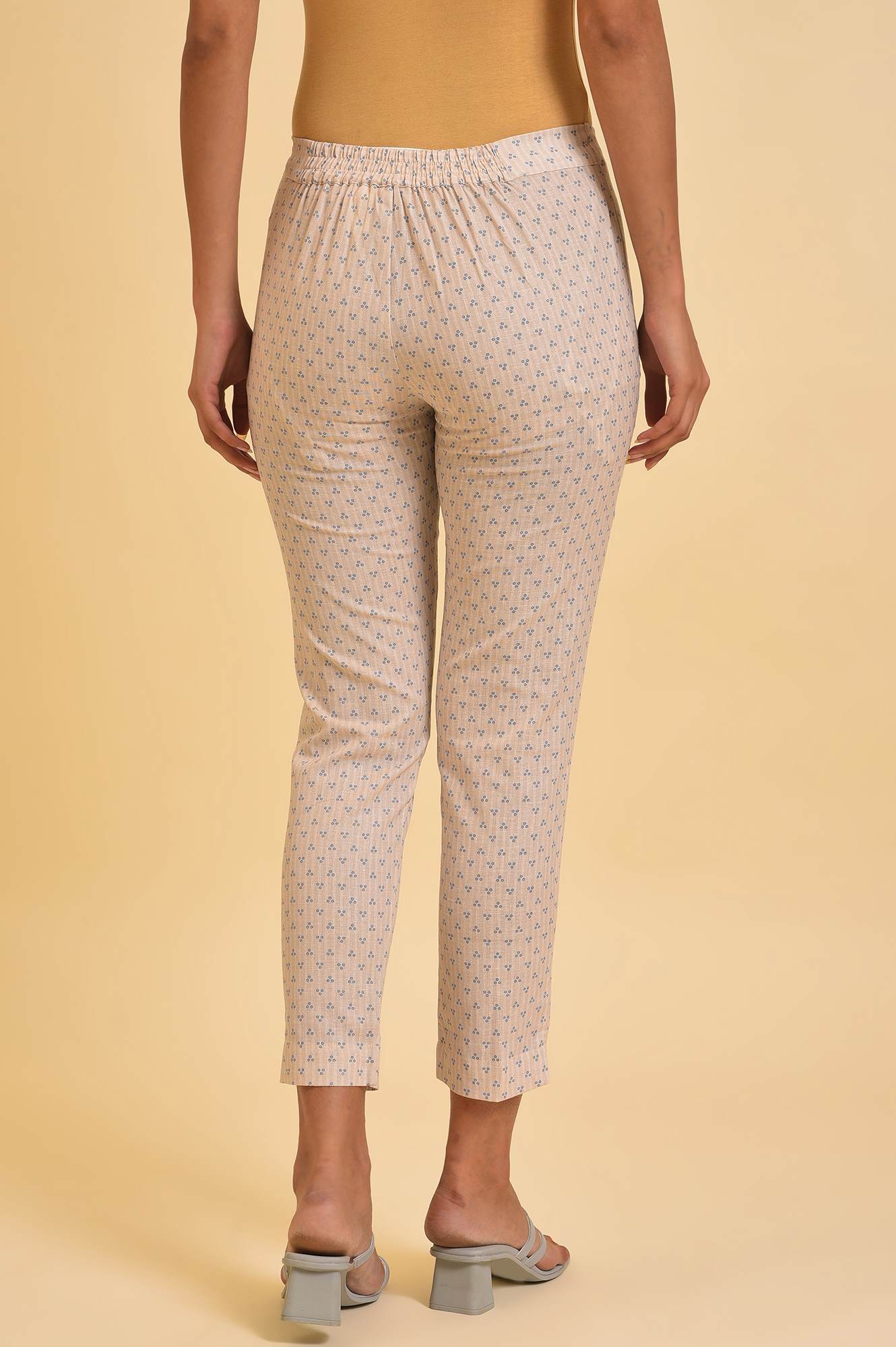 W for Woman Beige Printed Rayon A-Line Kurta and Slim Pant Set