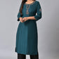 W for Woman Teal Embroidered Round Neck kurta