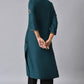 W for Woman Teal Embroidered Round Neck kurta