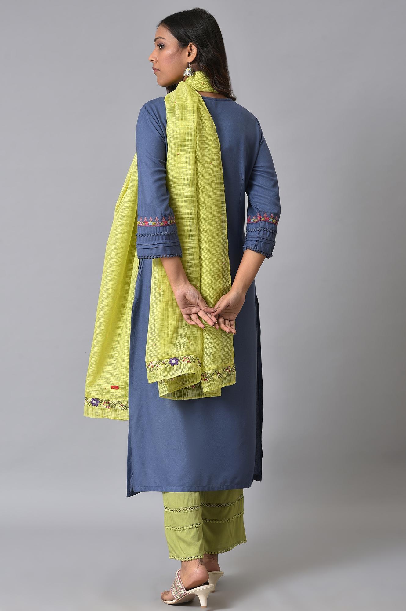 W for Woman Blue Embroidered Contemporary kurta Set