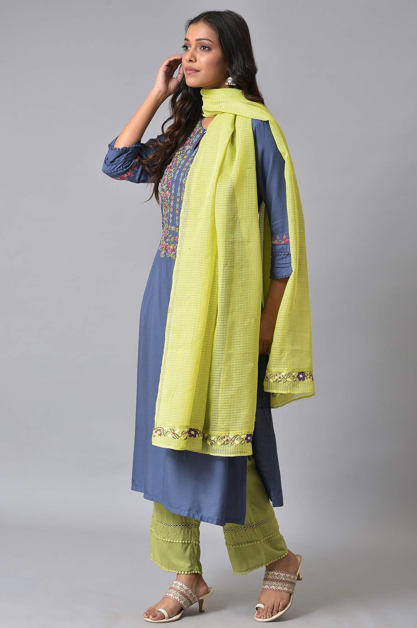 W for Woman Blue Embroidered Contemporary kurta Set