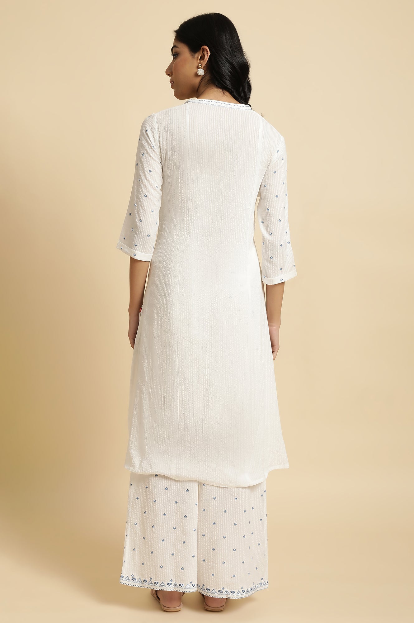 W for Woman White Printed Summer Kurta Co-Ord Set