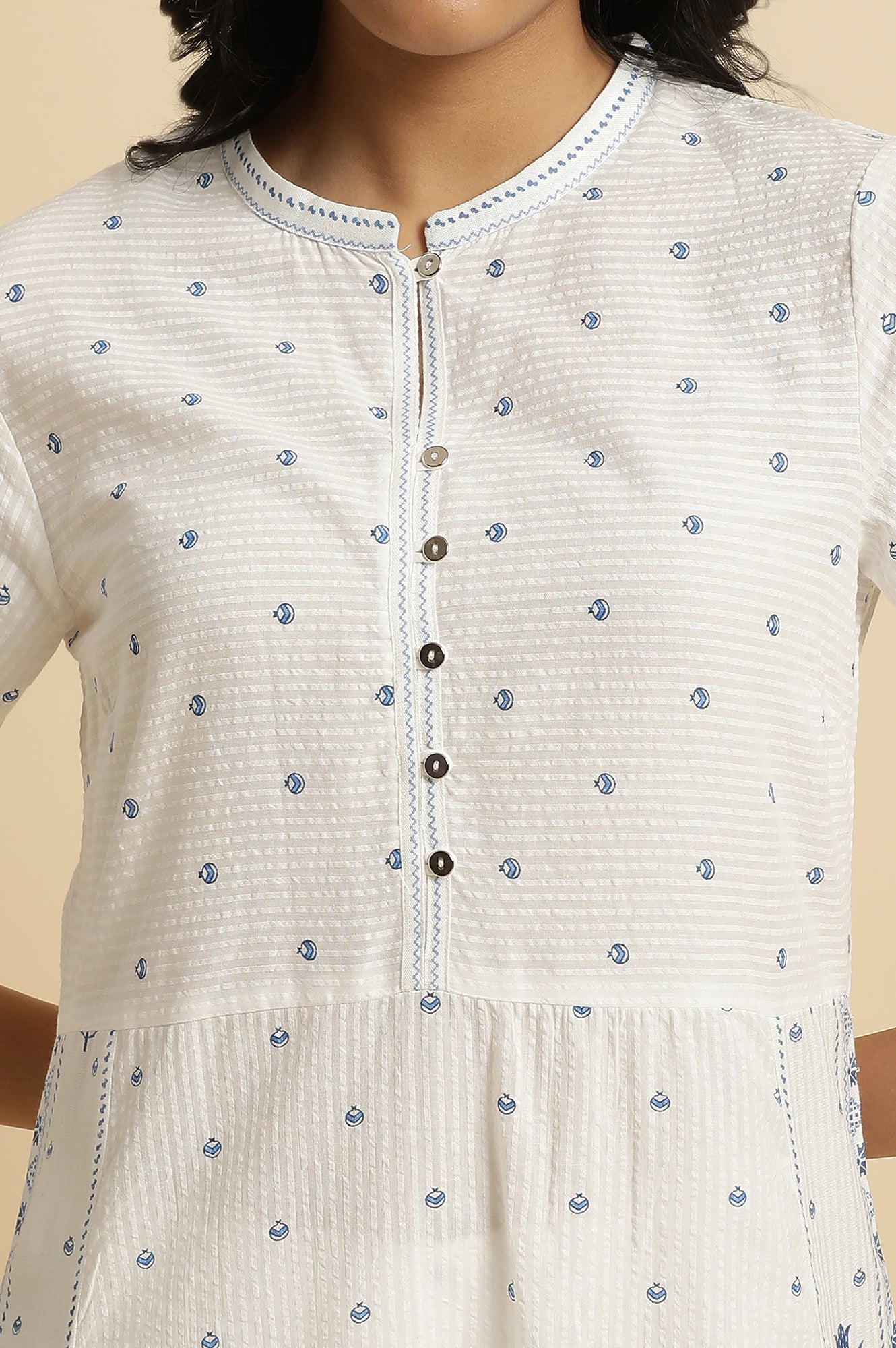 W for Woman White Printed Summer Kurta Co-Ord Set