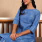 W for Woman Blue Polka Dot Printed Pure Cotton Straight Kurta and Pants Co-ord Set