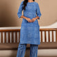 W for Woman Blue Polka Dot Printed Pure Cotton Straight Kurta and Pants Co-ord Set