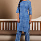 W for Woman Blue Polka Dot Printed Pure Cotton Straight Kurta and Pants Co-ord Set