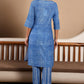 W for Woman Blue Polka Dot Printed Pure Cotton Straight Kurta and Pants Co-ord Set