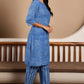 W for Woman Blue Polka Dot Printed Pure Cotton Straight Kurta and Pants Co-ord Set