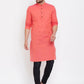 Even Apparels Red Pure Cotton Men's Kurta With Band Collar | Swadesiicart