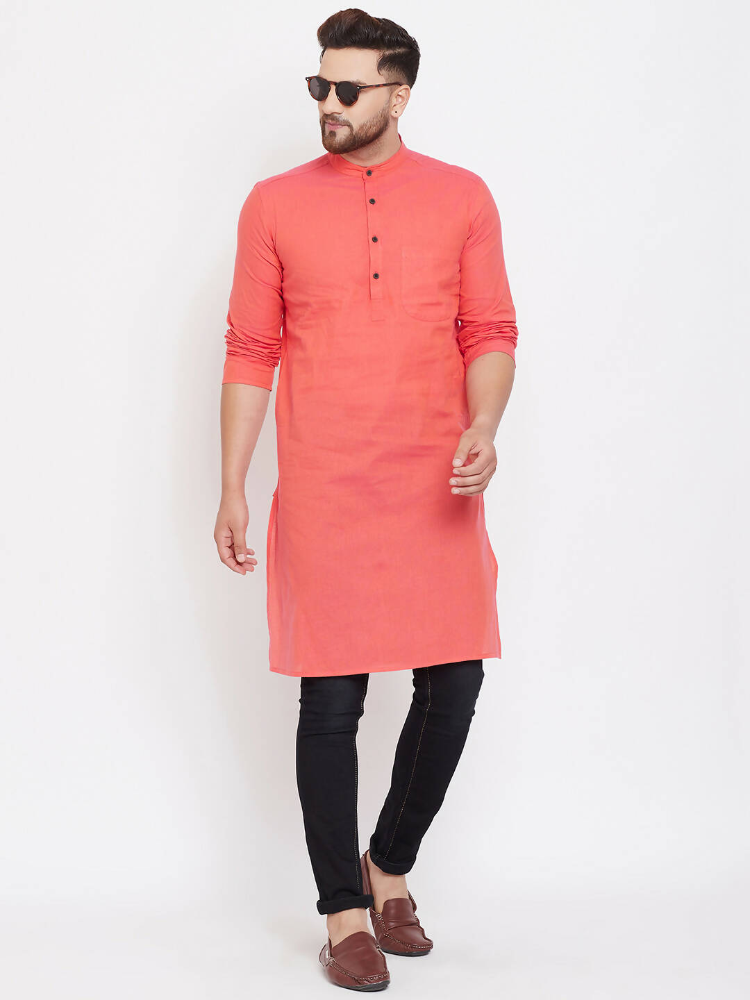 Even Apparels Red Pure Cotton Men's Kurta With Band Collar | Swadesiicart