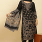 W for Woman Black Jacquard Winter Kurta, Pants And Dupatta Set