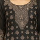 W for Woman Black Jacquard Winter Kurta, Pants And Dupatta Set