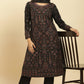 W for Woman Black Printed Acrylic Kurta, Pants And Shawl Set