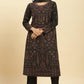 W for Woman Black Printed Acrylic Kurta, Pants And Shawl Set
