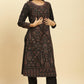 W for Woman Black Printed Acrylic Kurta, Pants And Shawl Set