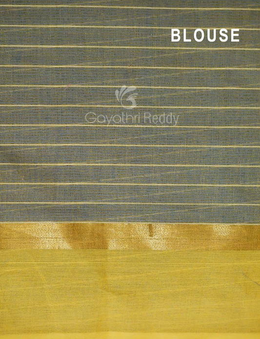 Denim Blue With Checks Pure Mangalgiri Cotton Saree By Gayathri Reddy Designer Studio | Swadesiicart