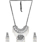 Cardinal Silver-Toned Mirror Studded & Beaded Oxidised Choker Jewellery Set | Swadesiicart