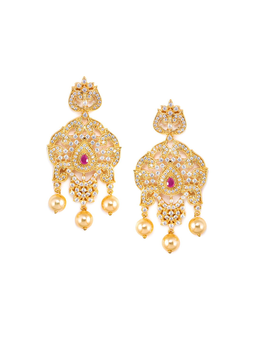 Saraf RS Jewellery Gold-Polished White & Magenta American Diamond Studded Jewellery Set - Swadesiicart
