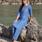 W for Woman Blue Polka Dot Printed Pure Cotton Straight Kurta and Pants Co-ord Set