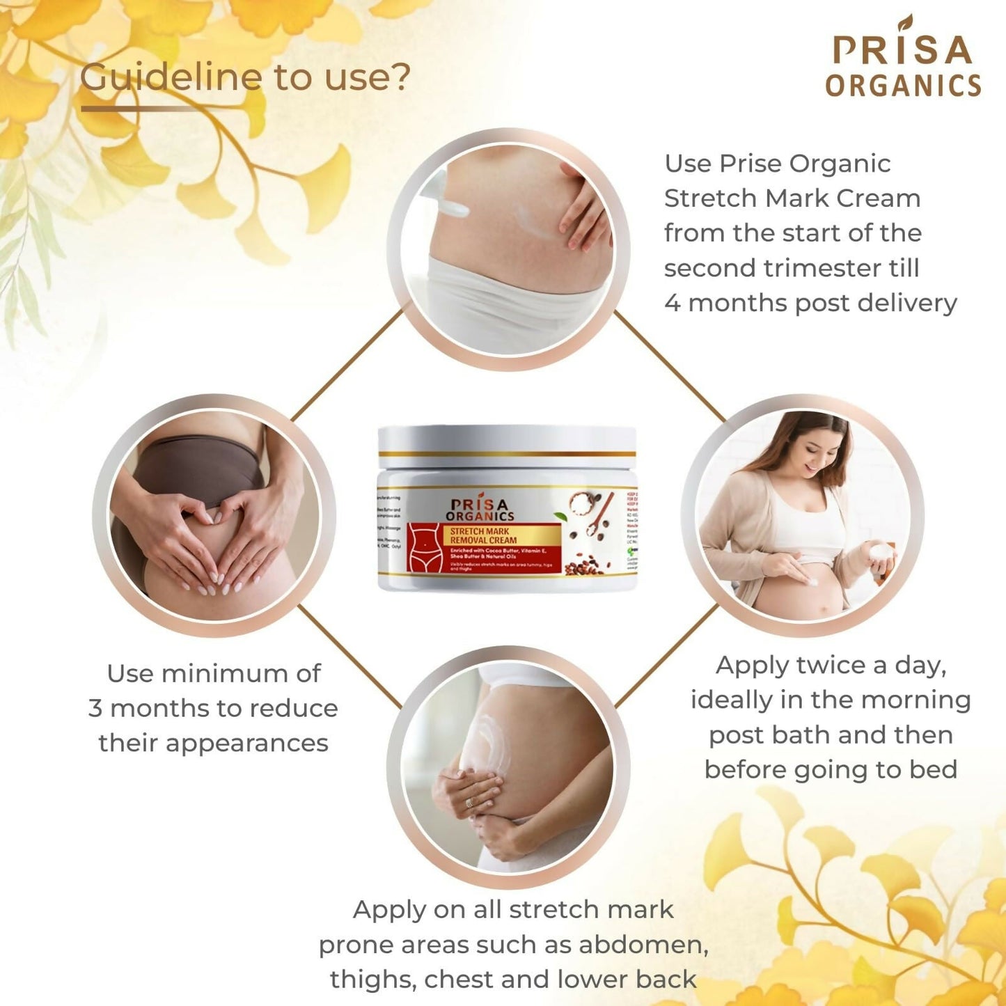 Prisa Organics Stretch Mark Removal Cream To Reduce Stretch Marks, Scars, Spots, Discolouration - Swadesiicart